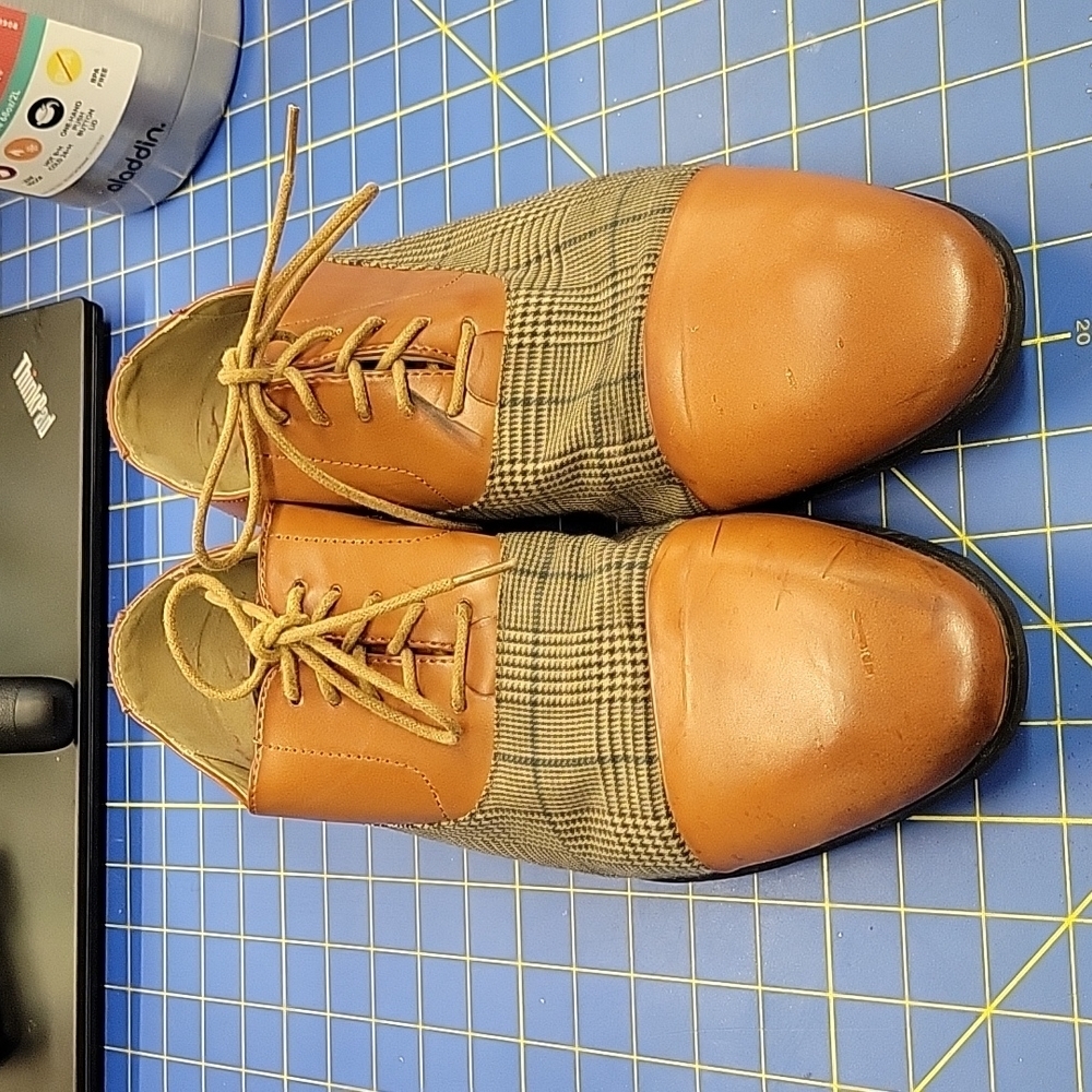 AZAR Men Size 12 Men's Shoes Brown with Plaid Accent